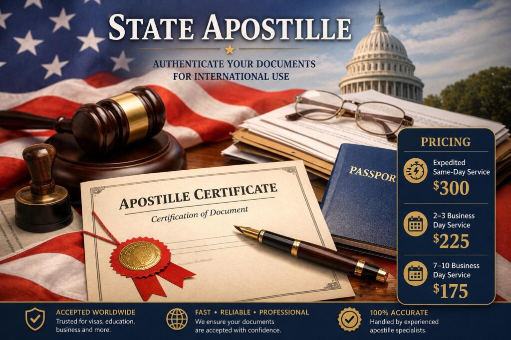 State Apostille Services for certified document authentication and international legalization.